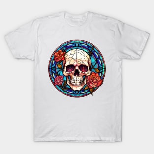 Stained Glass Floral Skull #2 T-Shirt